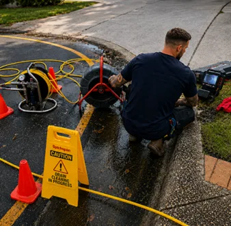 Burst drain pipe being repaired in Blair Athol